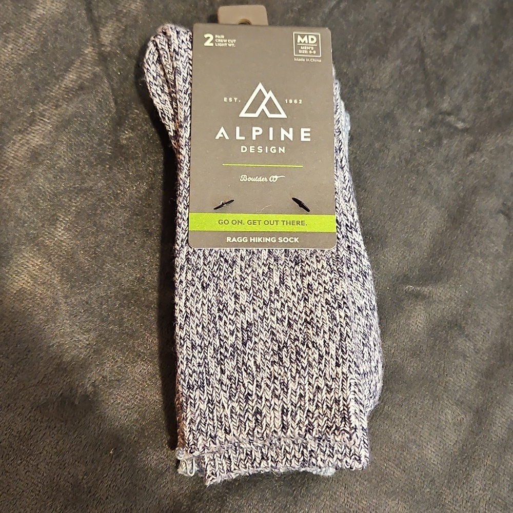 NWT 2 Pair ALPINE WOOL RAGG CREW Hiking Socks mens M 6-9